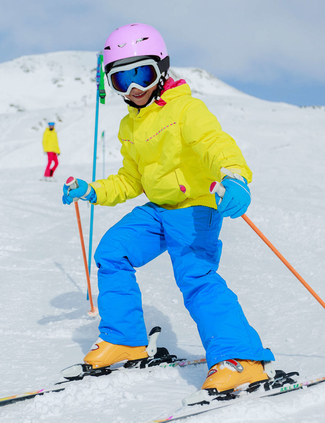 Skifahrer Skifahrerin Schnee Ski Snowboard Piste Slalom